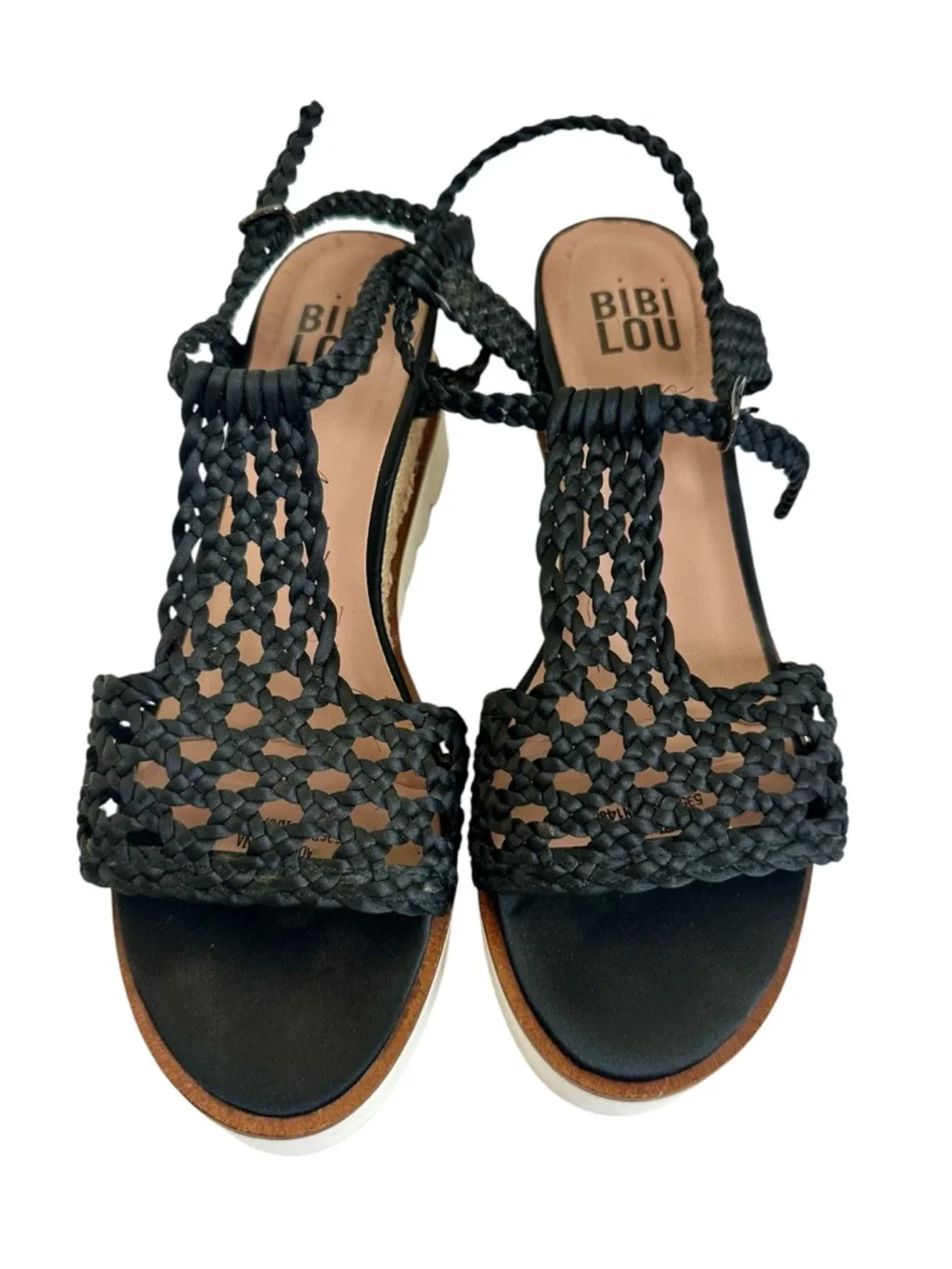Bibi Lou Ariel Woven Platform Sandals Black Braided Espadrille Size 40/9
